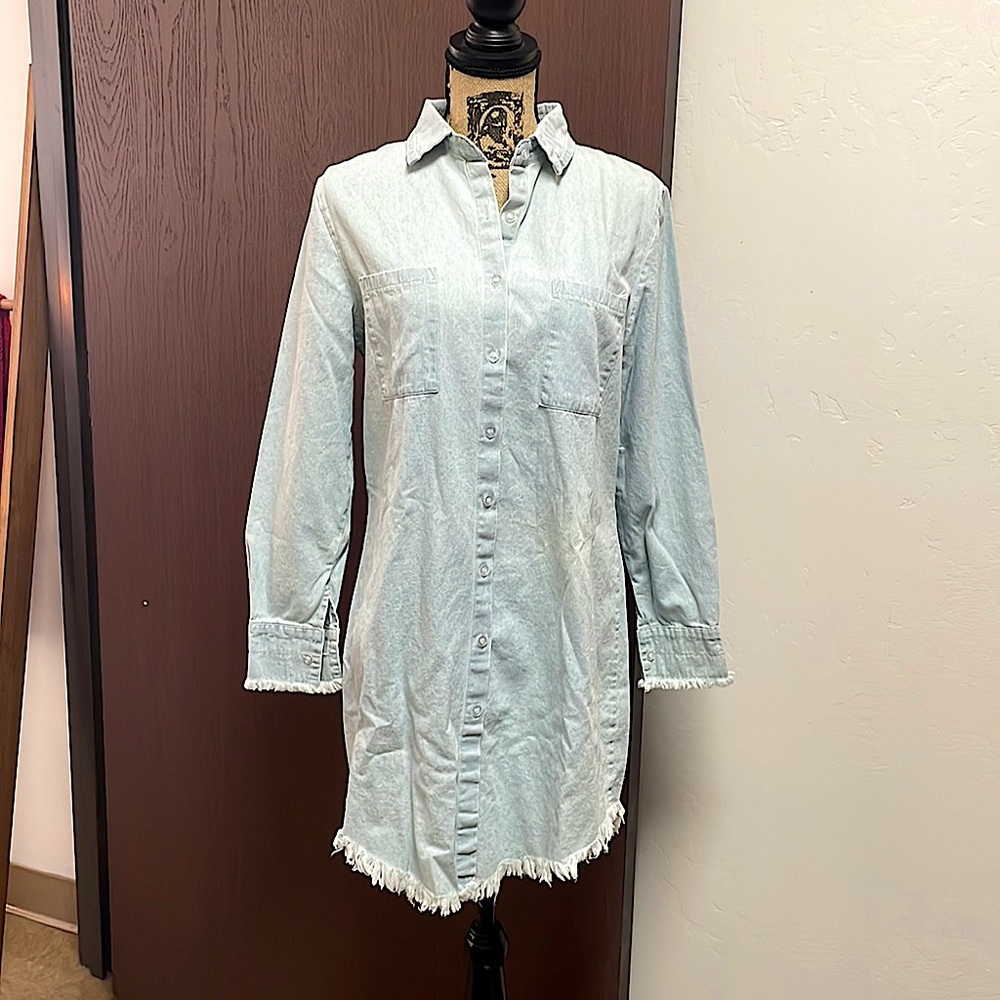 Light blue denim long sleeve dress